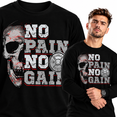 LONGSLEEVE NA SIŁOWNIĘ  NO PAIN NO GAIN SKULL